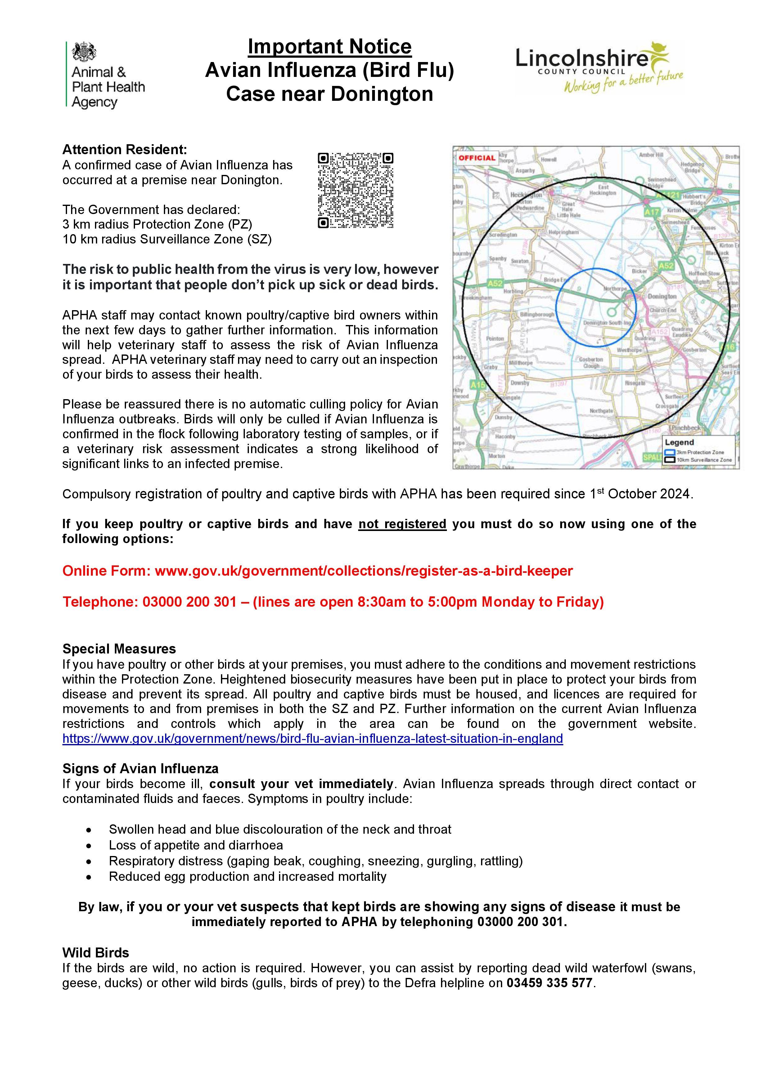 Donington avian influenza protection zone poster