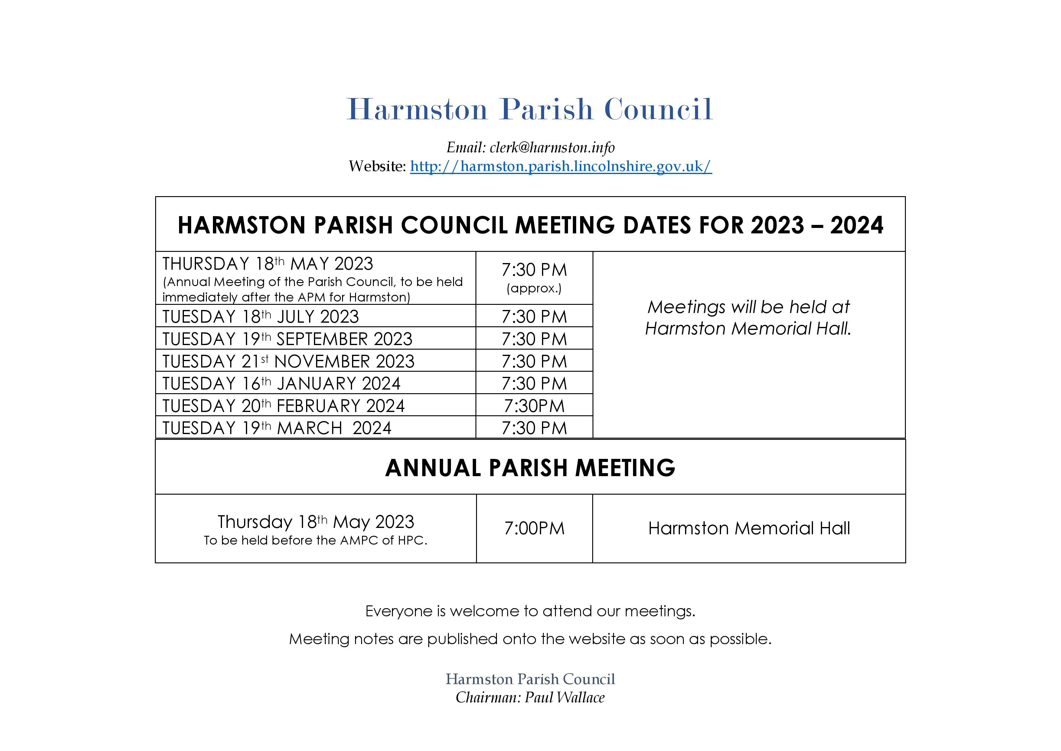 HPC meeting dates for 2023-2024