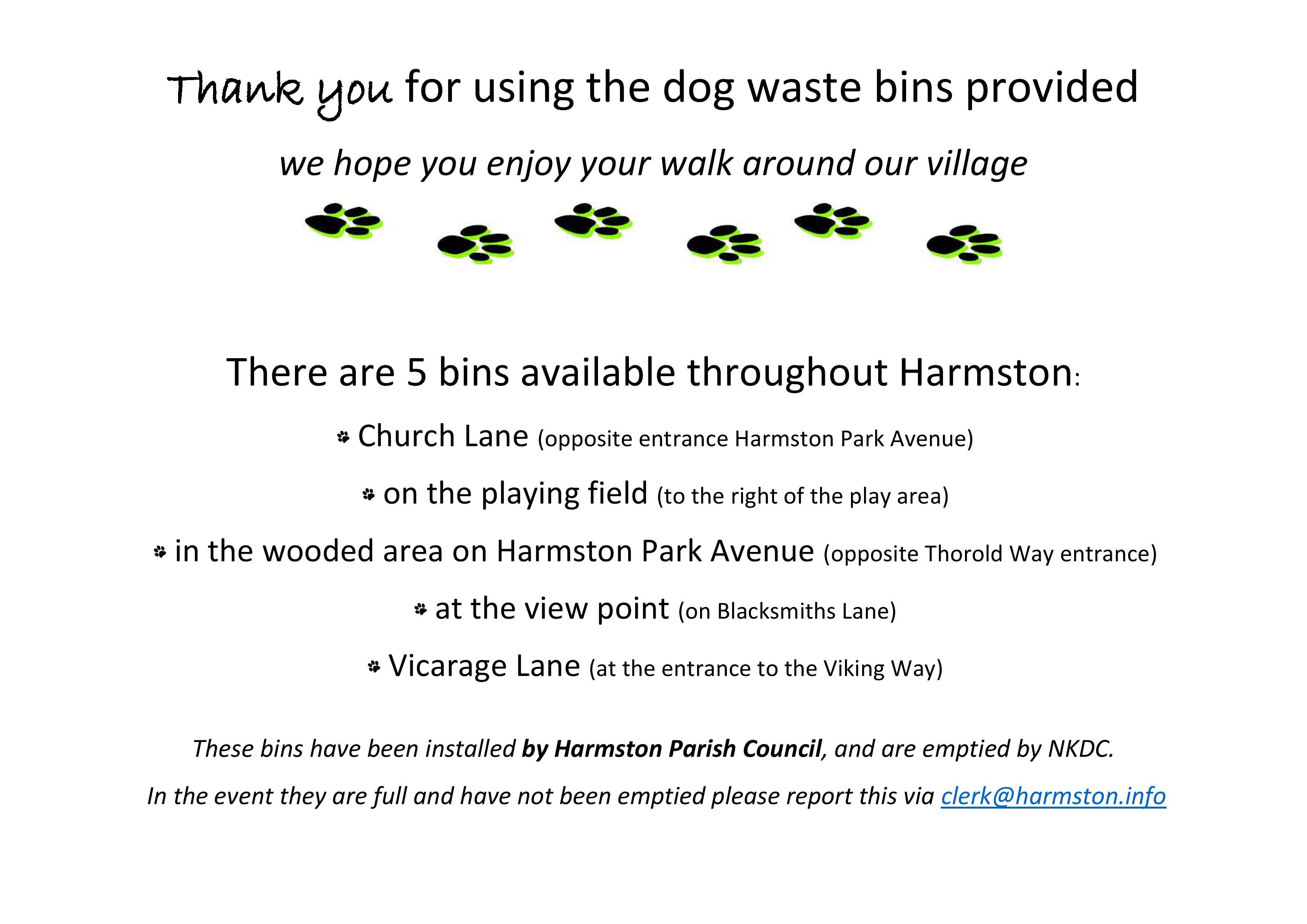 Dog waste bins info